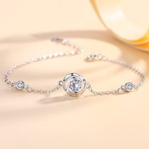 Lắc tay bạc nữ đính đá CZ hình bông hoa hồng