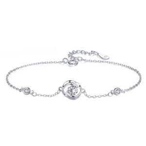 Lắc Tay Bạc Nữ Đính Đá CZ Hình Bông Hoa Hồng